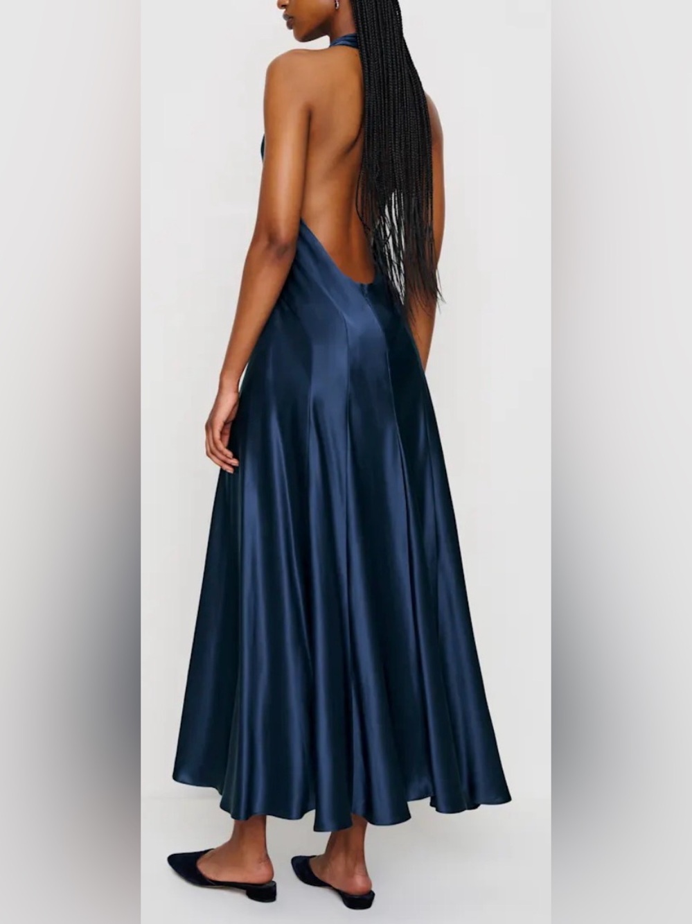 NEW Reformation Kaylah Silk Halter Navy Blue Dress sz 8 - Picture 2 of 8
